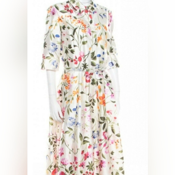 *$2390 NEW W. TAG OSCAR DE LA RENTA SILK LINED FLORAL RUNWAY MIDI DRESS US 10 L - Picture 7 of 8